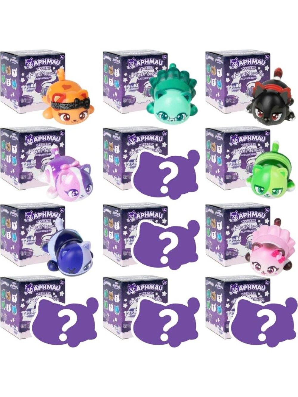 Mystery MeeMeow Figures Party Pack of 12 - Collectible Cute Cat Toys & Gifts